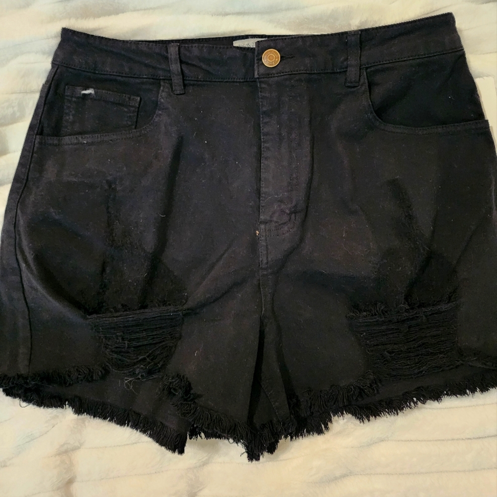 Black Mid Rise Distressed Shorts